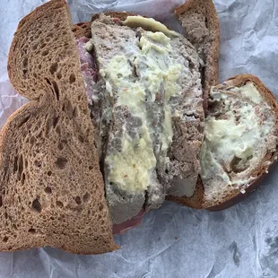 Corned Beef and Liver Paste on Pumpernickel