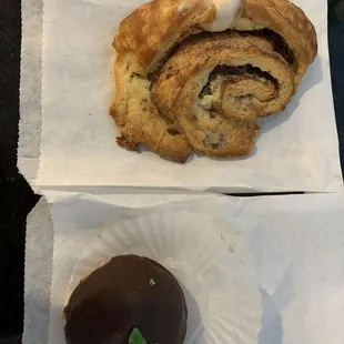 Today&apos;s  selection - Cinnamon pastry and a Sarah Bernhardt cookie.