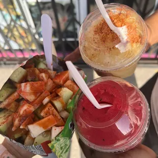 two drinks and a salad