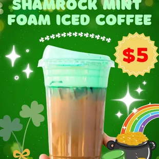 Shamrock Mint Foam Iced Coffee - ALL MONTH of March!