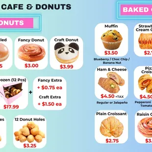 Donuts + Baked Goods + Croissants Menu