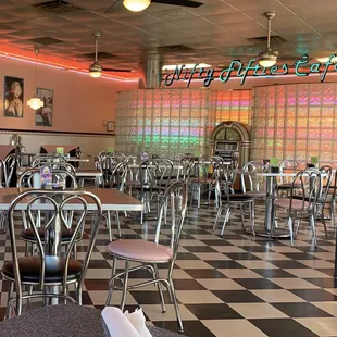 the interior of a diner