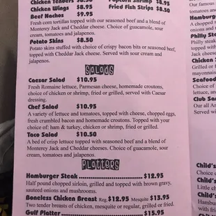the menu for the nifty fifties