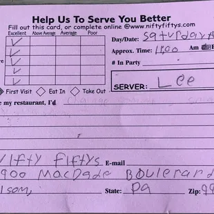 They have a feedback cards at every single table.