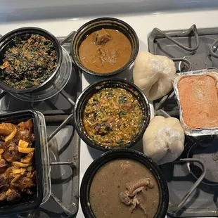 Nkwobi efo okra Edikaikong Soup Nsala Soup Banga Soup Moi Moi Pounded Yam Only