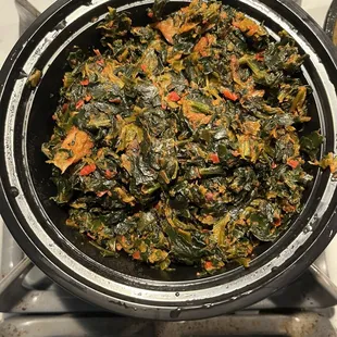 Efo Vegetable with goat eat and pounded yam