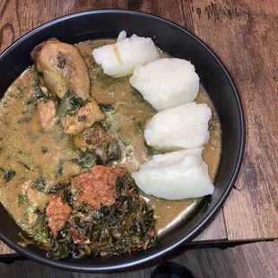 Ogbono Soup with chicken! Side of spinach.