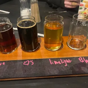 Flight of beer, allowing for you to taste the many varieties available