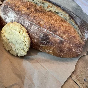 Country loaf $10 and corn cookie $3.50