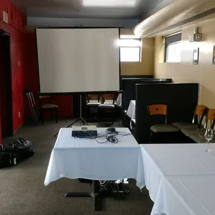 Need a screen and projector for a presentation, movie night or slideshow? Teaming up with Advanced Video &amp; Audio with screens up to 16 feet.