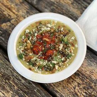 Squash soup with alll the bomb toppings