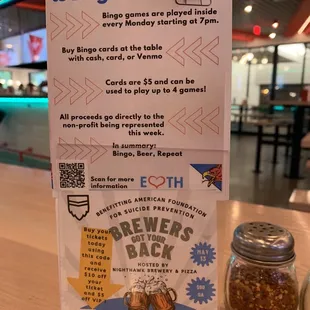 Mondays night 7pm is Bingo night. $5 for 4 cards of Bingo.