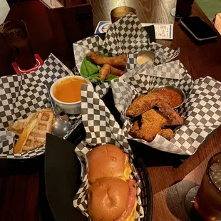a variety of food items on a table