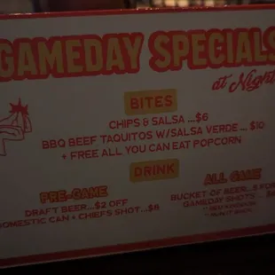 Gameday Specials!