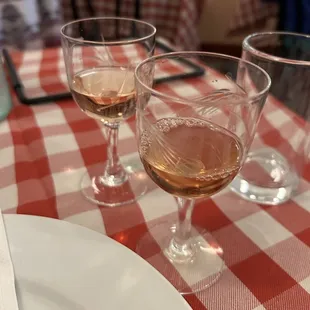 Samples of the orange and rose wines