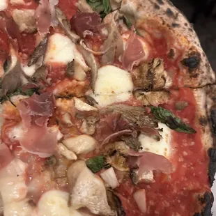 Margherita Pizza with added mortadella and mushrooms