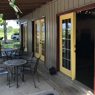 Our event space is open during inclement weather with a wood-burning fireplace and also available for rent for special events!