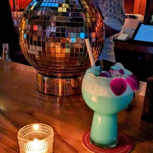 A Blue Hawaiian and a disco ball