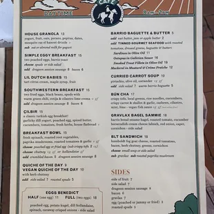 Daytime menu