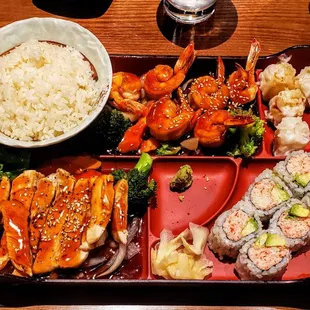 Bento Box with Teriyaki Chicken and Teriyaki Shrimp at Niji