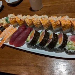 Old fashion roll, pink lady roll, and a few pieces of nigiri