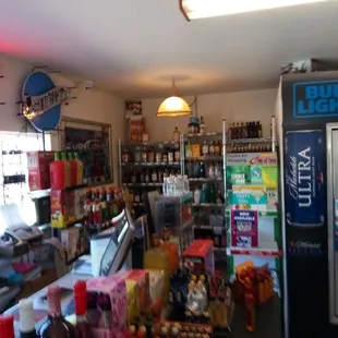 the inside of a liquor store