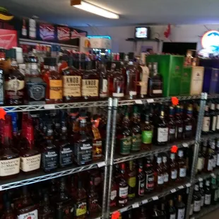 shelves of alcohol in a liquor store