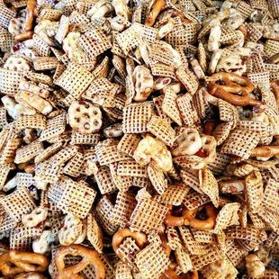 a bowl of chex mix