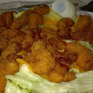 Fried shrimp salad.