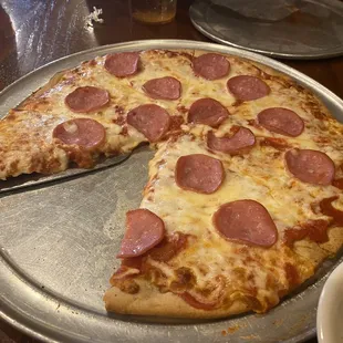 Gluten free crust pizza with Canadian bacon