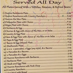 Breakfast Plate Menu  All Day!