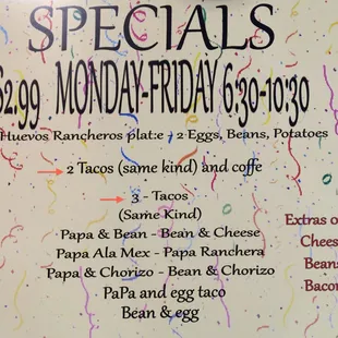 Our Morning Specials  Monday - Friday 6:30am - 10:30am