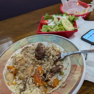 Roast beef and salad.
