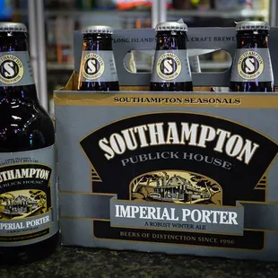 a box of six bottles of south hampton imperial porter
