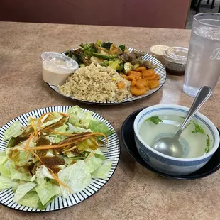 Steak &amp; Shrimp Hibachi with Clear Soup and Side Salad with ginger dressing