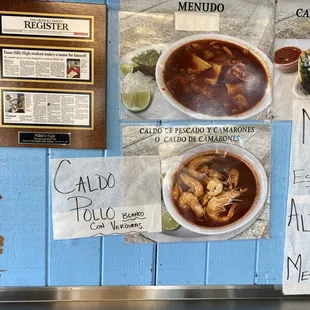 menus on the wall