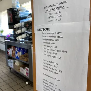a menu for a coffee shop