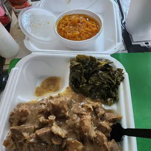 Neck bones and Collards.