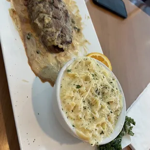 Dijon steak &amp; fettucino Alfredo