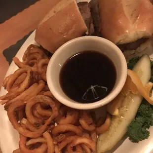 French dip with curly fries