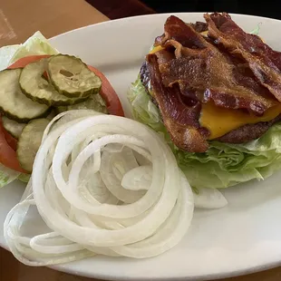 Bacon burger, on lettuce