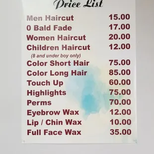 Starting price list for services. Special requests incur additional fees (i.e., layers are +$5).