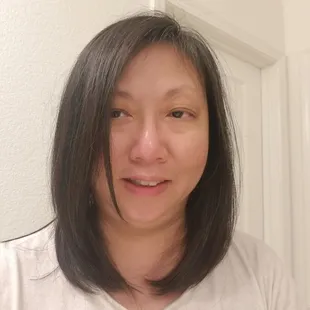 My layered haircut by Amy after I washed and blow dried my hair at home