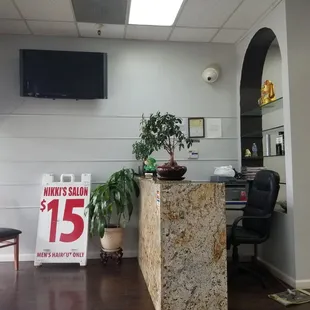 Reception desk inside store