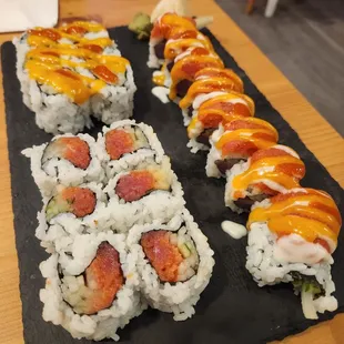 a close up of the sushi