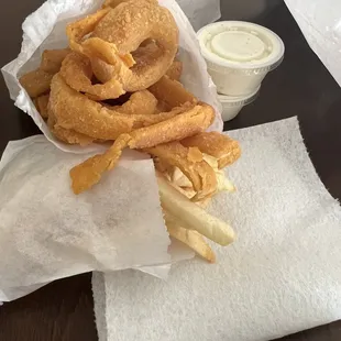 Onion rings and fries