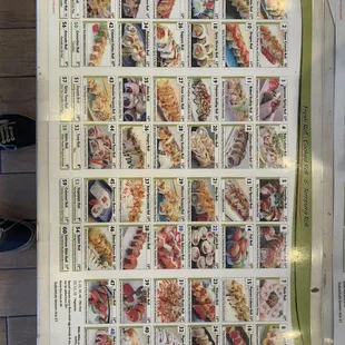 sushi and sashimi, menu
