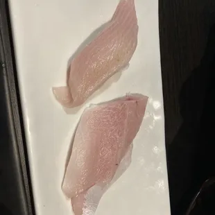 Yellowtail belly - cut way too thick and the knife work dragged through the flesh of the fish.