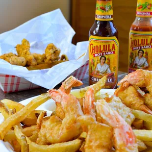 Fried shrimps with fries