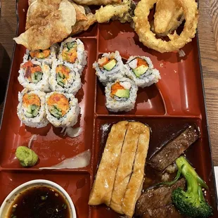 Our left overs from two bento boxes